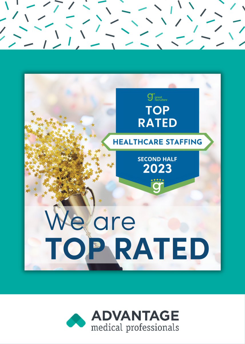 AdvantageMedPro's tweet photo. We're thrilled to be recognized as a top-rated healthcare staffing agency by @great_recruiters! Thank you to our amazing clinicians who provide us with reviews and feedback, helping us deliver exceptional healthcare services.

 #TopRated #HealthcareStaffing 🎉🌟 https://t.co/mtWCtFjTXO