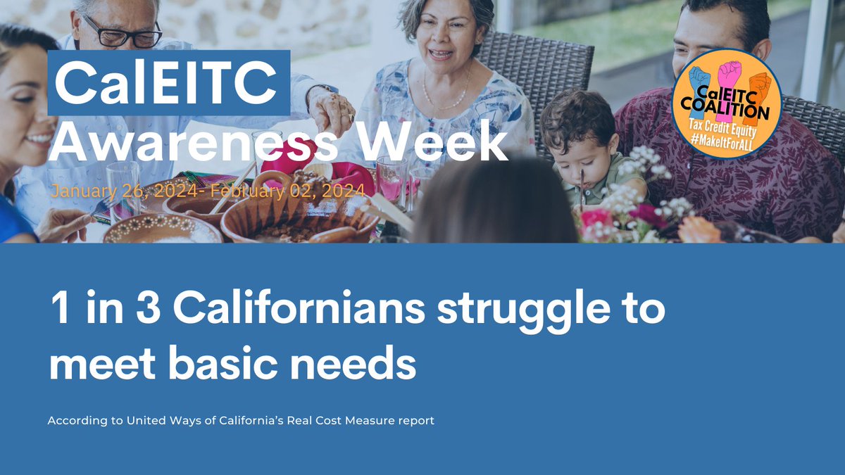 It's #CalEITCWeek! 💸 The CalEITC fights poverty and builds equity for low-income families by putting cash directly back into their hands. #CALeg: Commit to helping families pay their bills and save by strengthening the CalEITC this year.