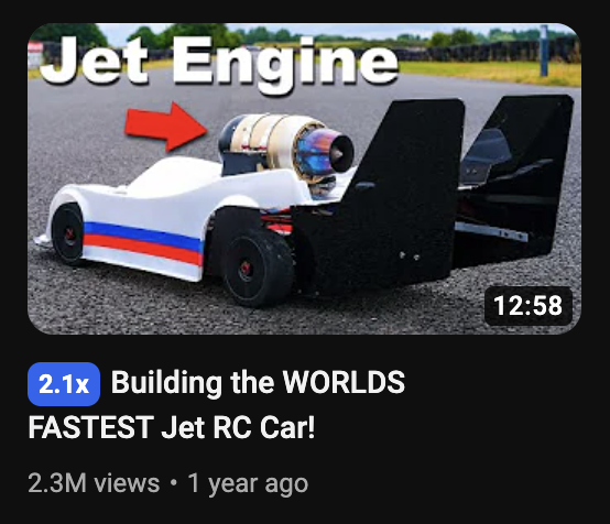 YoutubeOutliers's tweet photo. "I Built the Fastest 'X' in the World"

Seems to be a pattern with building the fastest of a small or weird machine. https://t.co/08mq4WON5q