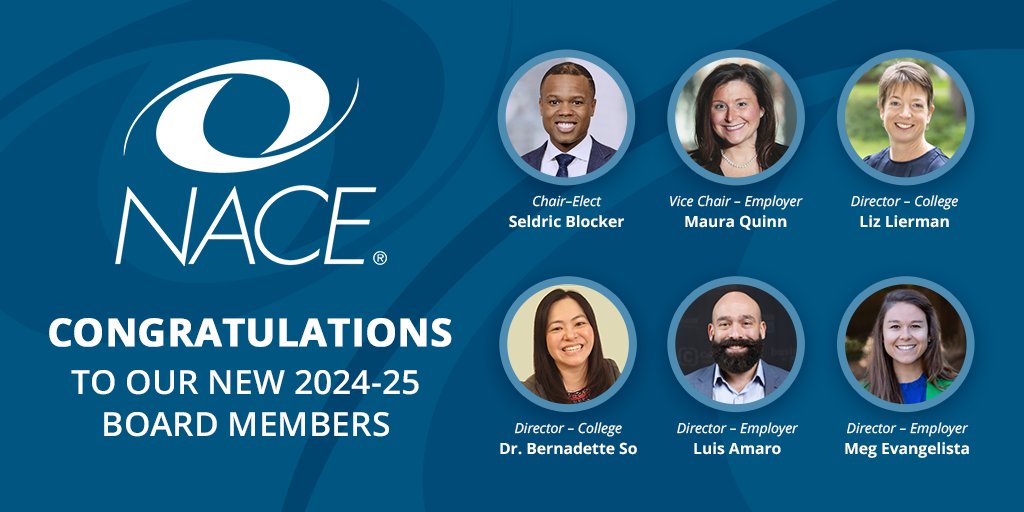 NACEOrg's tweet photo. We’re thrilled to announcement the new members of the 2024-25 NACE Board of Directors! These industry leaders will bring unparalleled expertise to guide our strategic vision and mission. We look forward to serving with them. https://t.co/rJUaUg9ulI