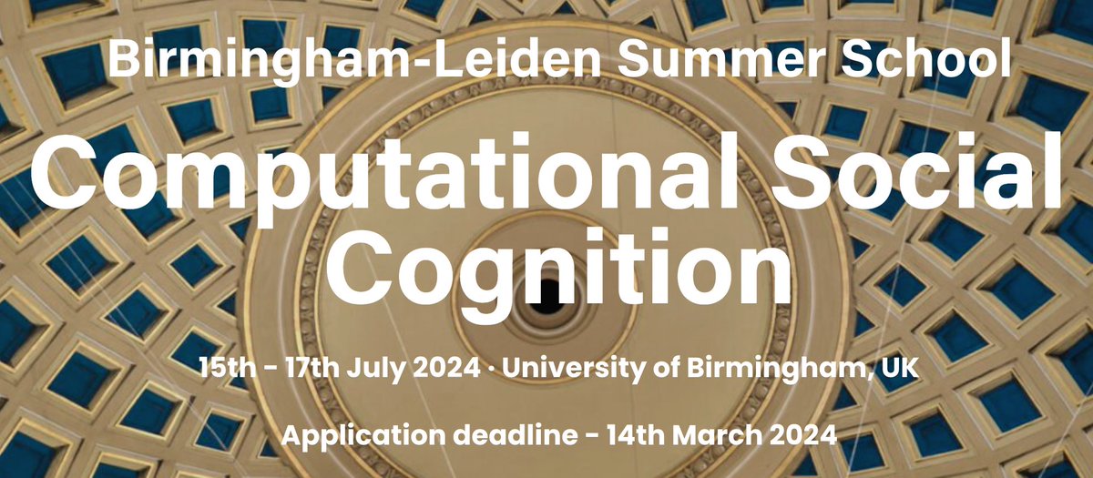 🚨 SUMMER SCHOOL 🚨 Excited to announce our first Summer School in Computational Social Cognition in Birmingham on July 15-17, 2024, with a fantastic line-up of keynote speakers: Cecilia Hayes, Christian Ruff, and Wolfram Schultz. Please apply (compsoccog.com) and RT!