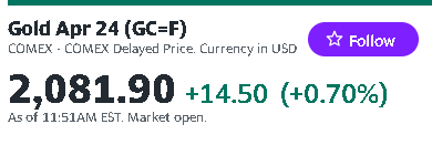 #GOLD Feb. contract price...
"me likey" highest I've ever seen was $2090 ...
