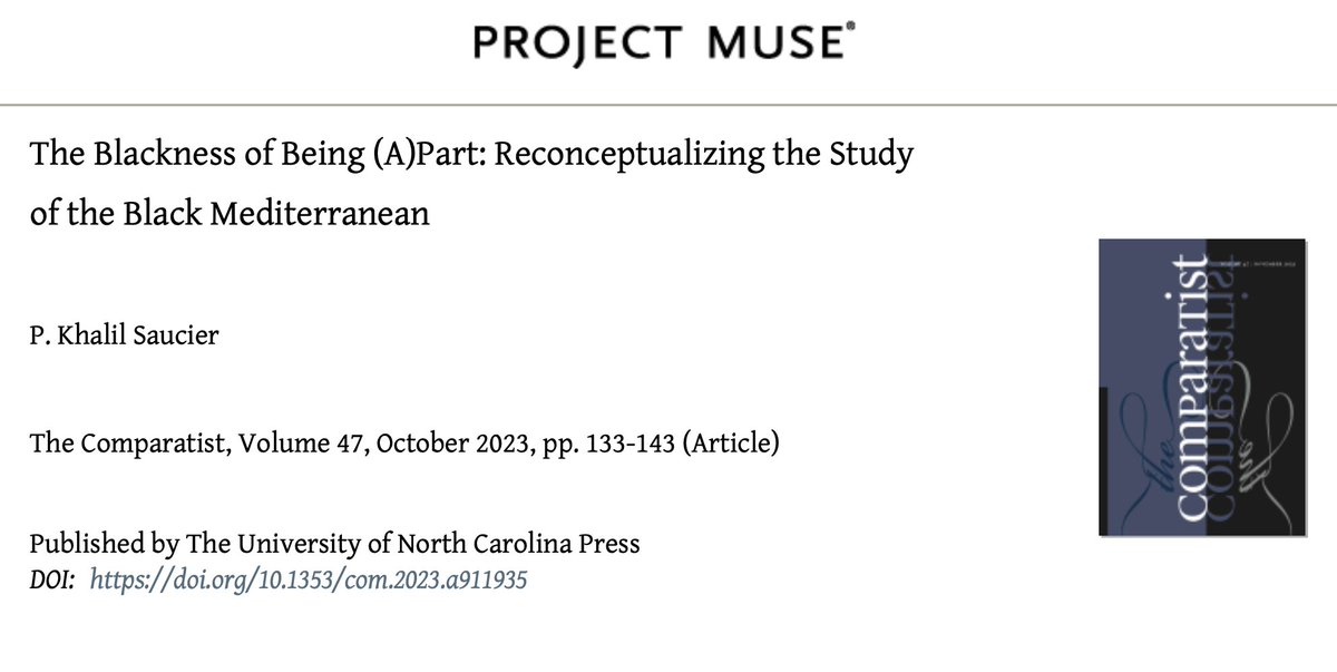 DavidCh27992090's tweet photo. 📑P. Khalil Saucier, 'The Blackness of Being (A)Part: Reconceptualizing the Study of the Black Mediterranean', The Comparatist 47, Oct 2023 #BeyondIR #7PIRS001W #CriticalBorderStudies #CriticalMigrationStudies https://t.co/uXJQKuuZ9W https://t.co/LI8XMxSKBP