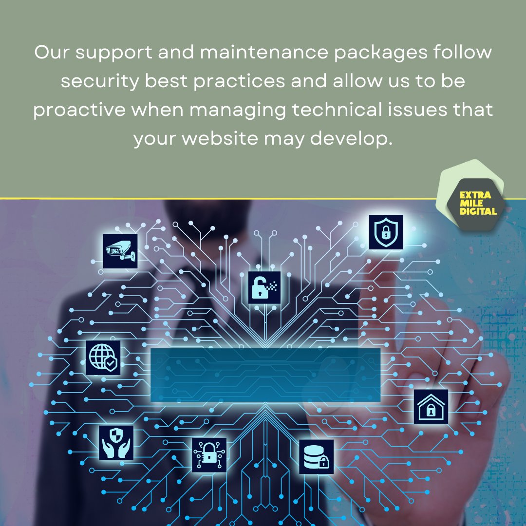 ExtramileD's tweet photo. We can support you! 🙌🏻

From security and routine updates to complex new developments, we keep your website secure and in pristine condition.
You can find all of our packages here https://t.co/Ym6e6C0rUC. Get in touch today 💻
#webdevelopment #websitesupport #websitemaintenance https://t.co/rpywEzYidW