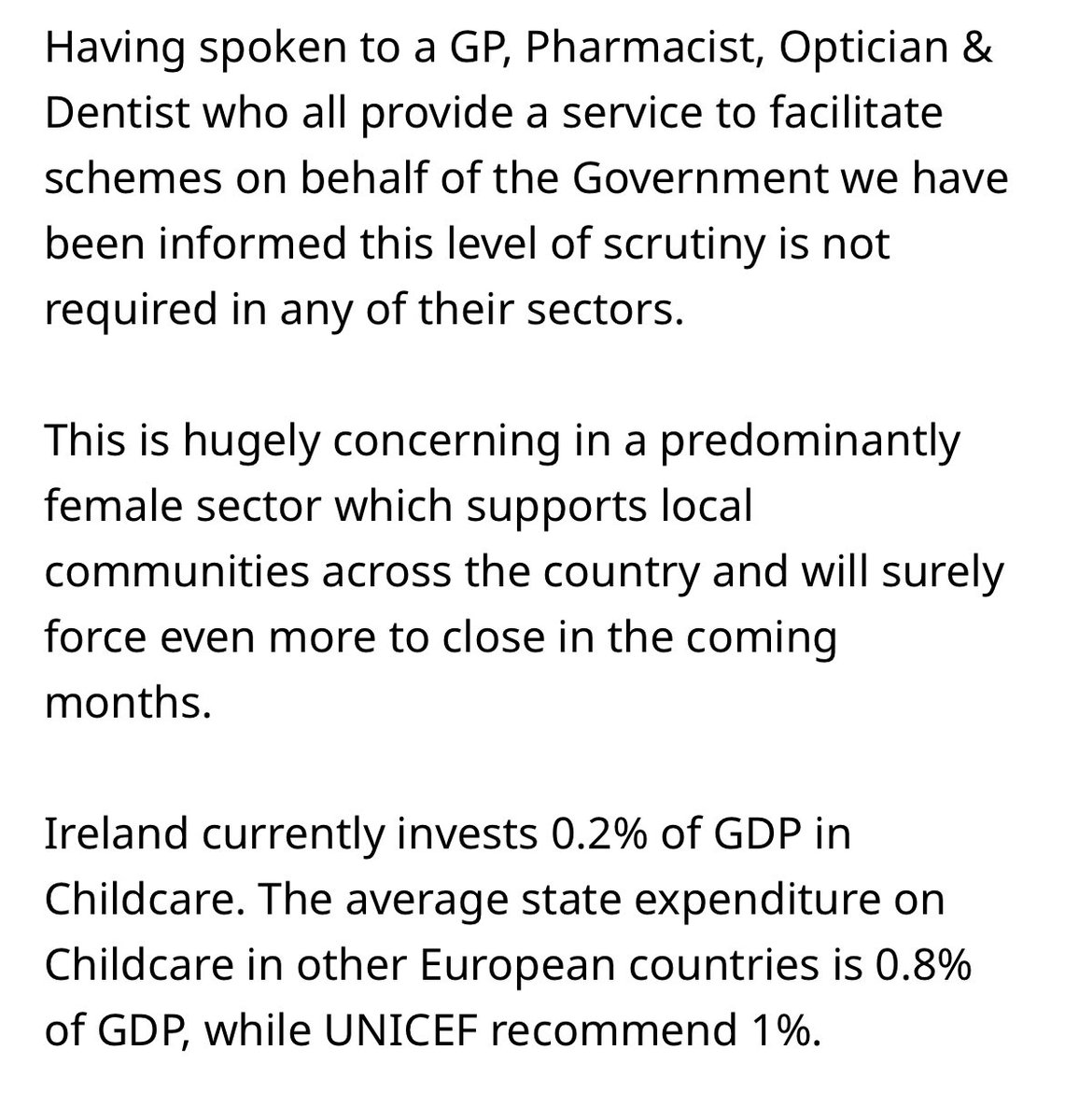 fionabowe100's tweet photo. https://t.co/UqUnD8eNmK ✍️ 

Stop treating a female led sector in this way. These are some of the main points in our petition looking for the discrimination to stop. Legal advice is very clear yet we’re being ignored.   @MurphyDunne @SenatorKeogan @emer_currie1 @HollyCairnsTD https://t.co/EbWbPYhgSG