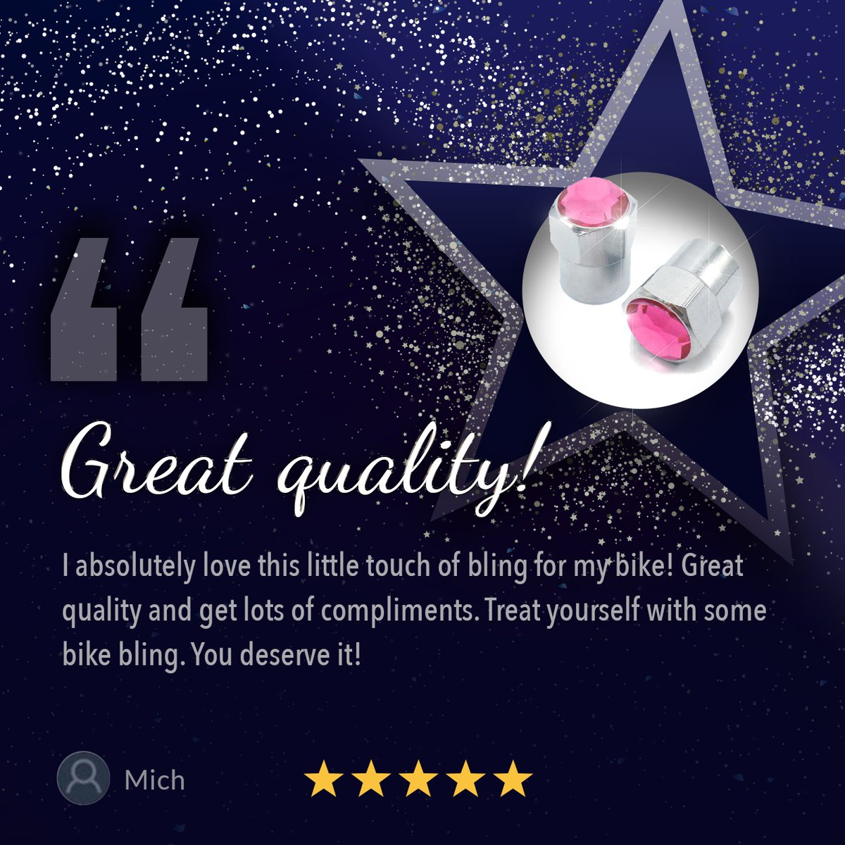SparkleRider's tweet photo. Mich loves our hot pink rhinestone air valve caps. 💎

Treat yourself with some bike bling. You deserve it! 😍

Visit https://t.co/NwQRWwSSNT

#sparklerider #airvalvecap #valvecap #carbling #womanwhoride #hotpink #pinkbling https://t.co/ipXGbxIE1y