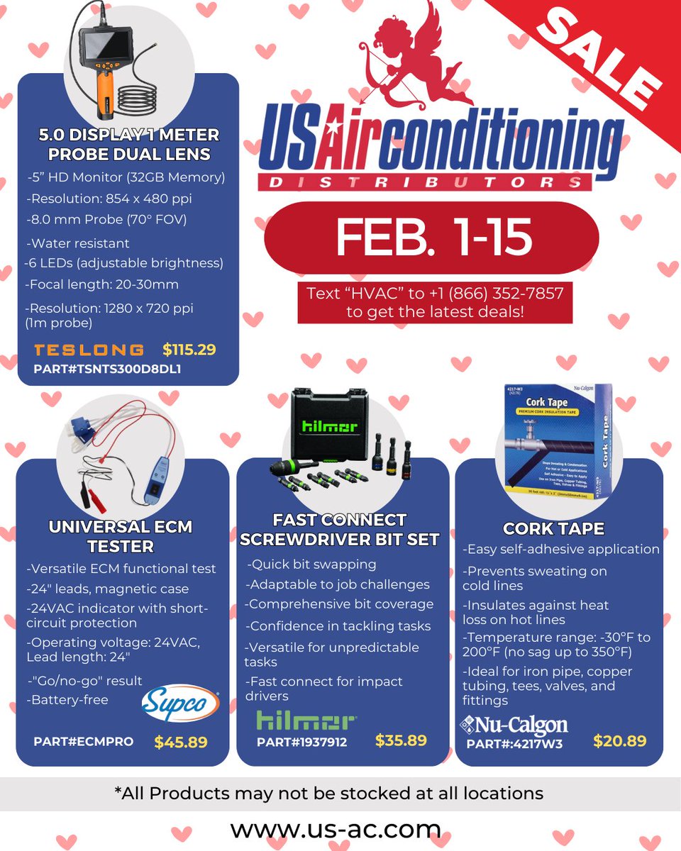 USACD's tweet photo. Starting today until the 15th, don't miss out on deals from some of our top leading brands. You're going to love them, so don't wait!
-
#hvac #usacd #hvacservice #hvaccontractor #hvacinstallation #hvactools #hvactech #hvaclife #hvactechnician https://t.co/9m7ItcXvmj