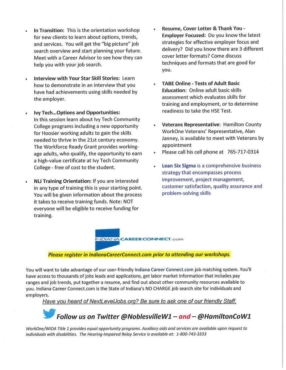 The sun is out and February is off to a great start!  This weather might even be motivating you to get out and find a new job!  Here is the Feb calendar and class description list from our friends at Work One.