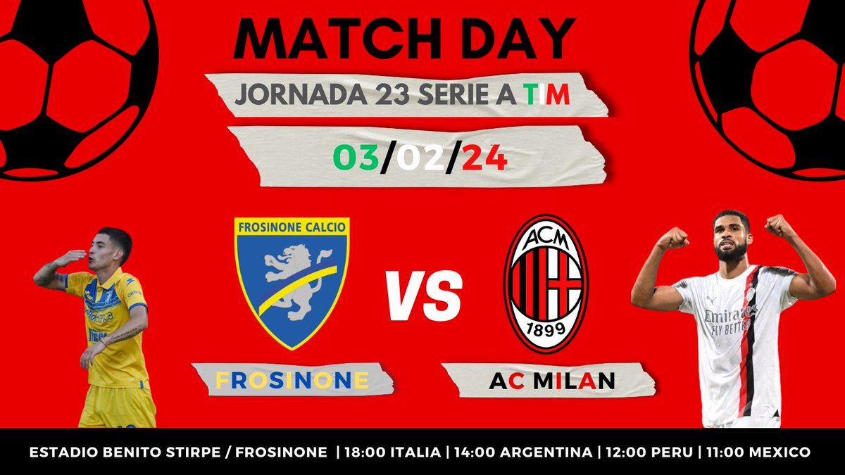 eladnrossonero's tweet photo. Este #Weekend se viene un nuevo juego de nuestro amado #ACMilan en la #SerieA #SerieATIM visitando al #Frosinone en la imagen en detalles; fecha y horarios del juego #FrosinoneMilan #FROMIL https://t.co/r7yN83IXYw