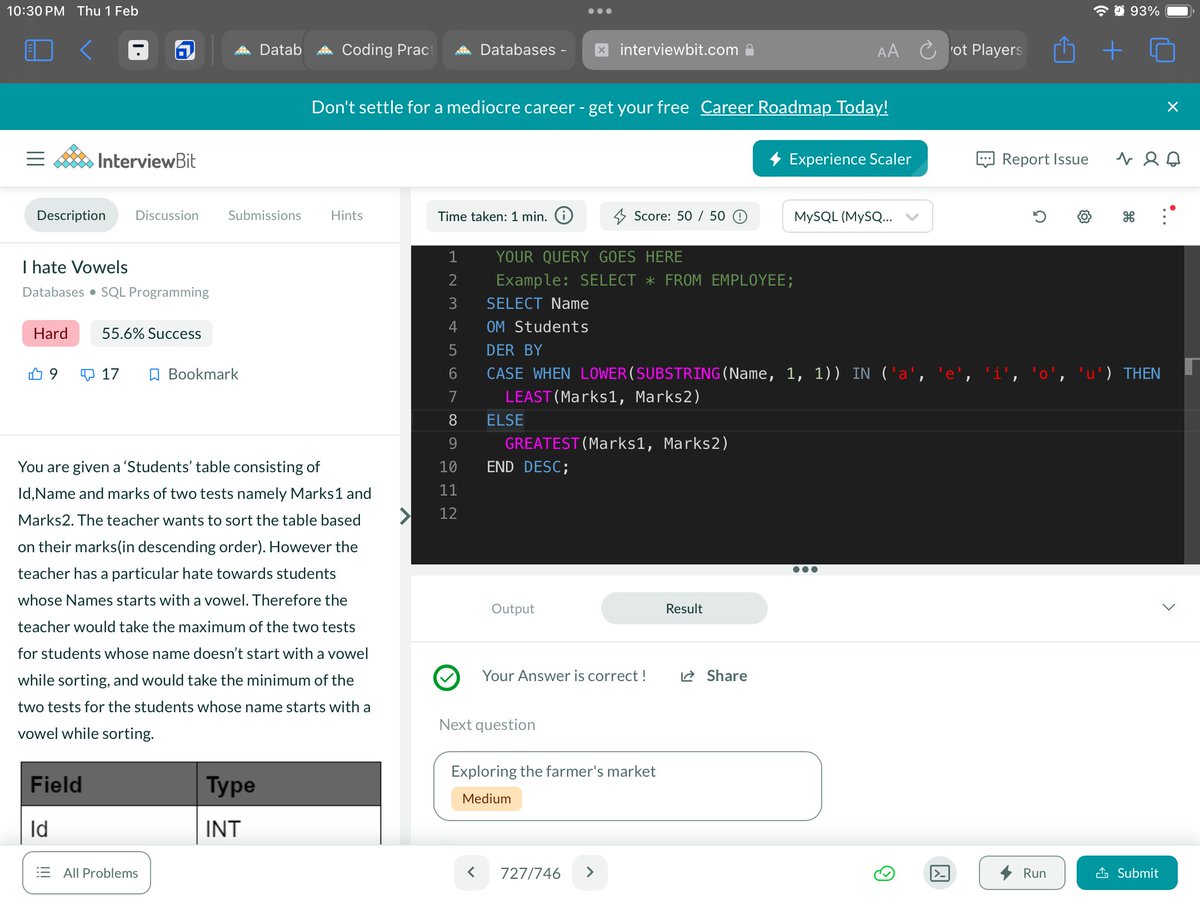 boopathi4263's tweet photo. Hello All, I have completed #Day31 of #365DaysofCode Challenge with @Scaler
Language - SQL                            
Today I solved the question-I hate Vowels
Scaler discord community link : https://t.co/1JqI62OKMS #scalerdiscord #codewithscaler https://t.co/42ht11b2wR