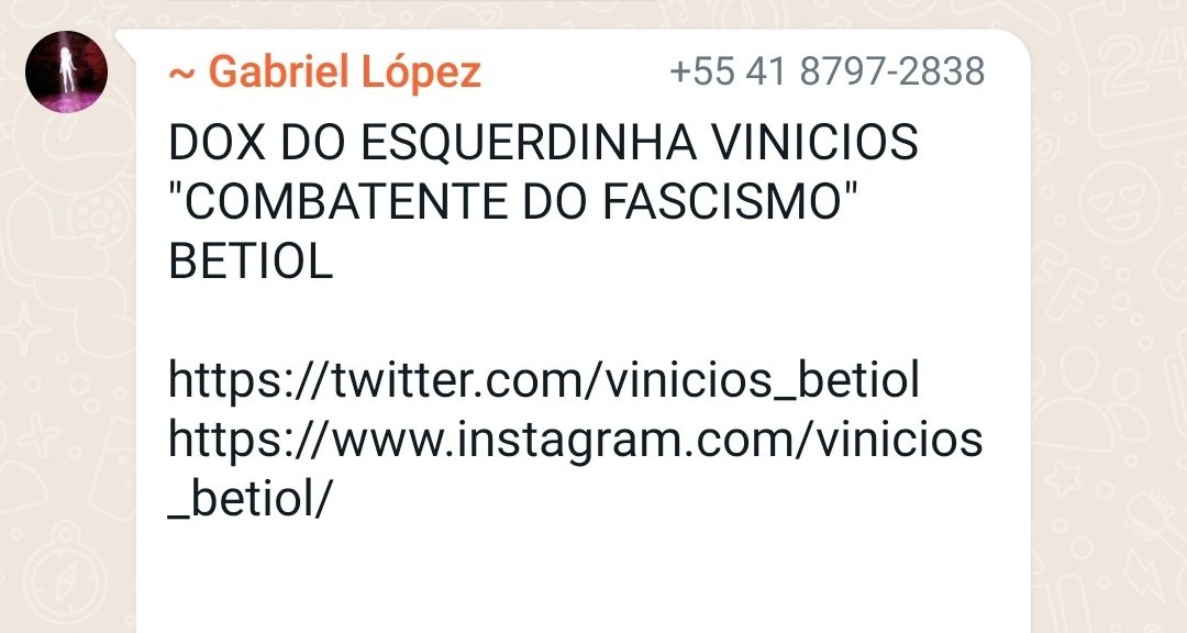 vinicios_betiol's tweet photo. Eles fizeram questão de me adicionar no grupo do whatsapp para que eu visse que os meus dados foram vazados. Obviamente, eu cortei a parte em que os dados aparecem. Este aí foi o cara eu fez o vazamento. https://t.co/sMrIgWjdSv