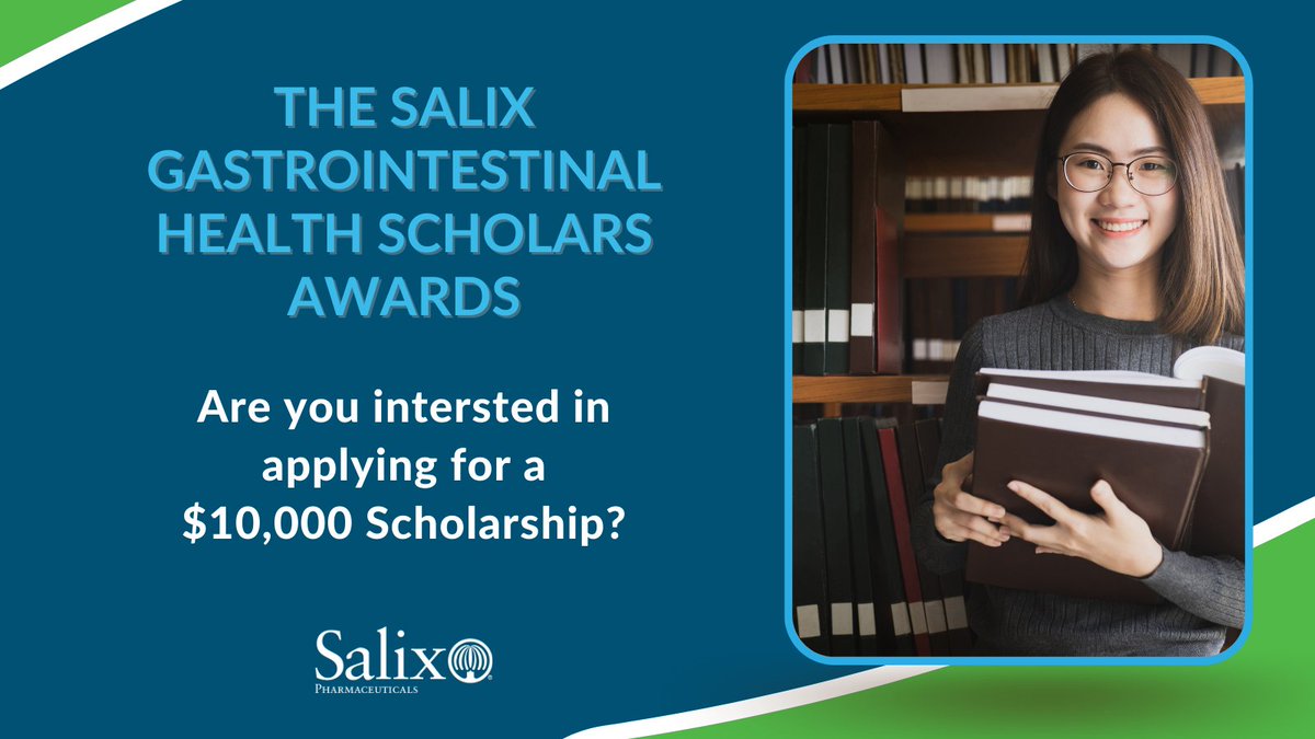 12 days! That's how long until the Salix Gastrointestinal Health Scholars Award application submission period opens. We're offering scholarships to students living with #GI diseases or disorders to support their academic goals. Click here for details! salix.com/scholarship/