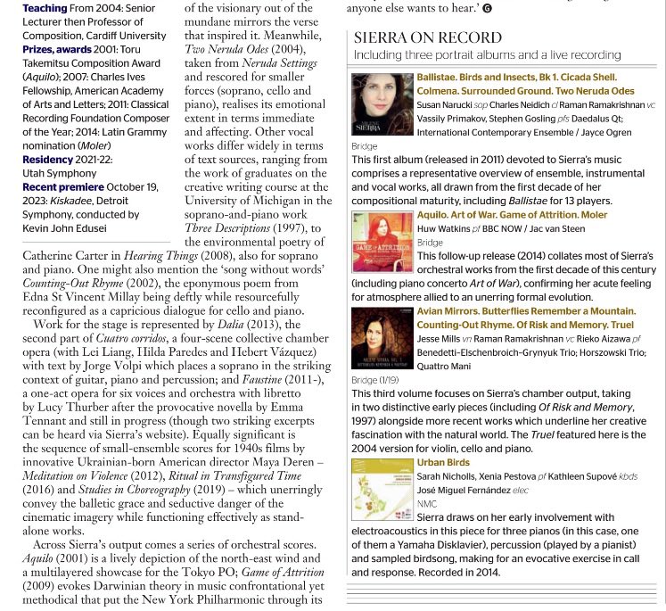 Arlene Sierra @asie is featured as @gramophonemagazine Contemporary Composer this month! 💫 A fantastic two-page spread traces Sierra’s “substantial and individual” works and recordings incl 3 critically-acclaimed portrait discs on @BridgeRecords