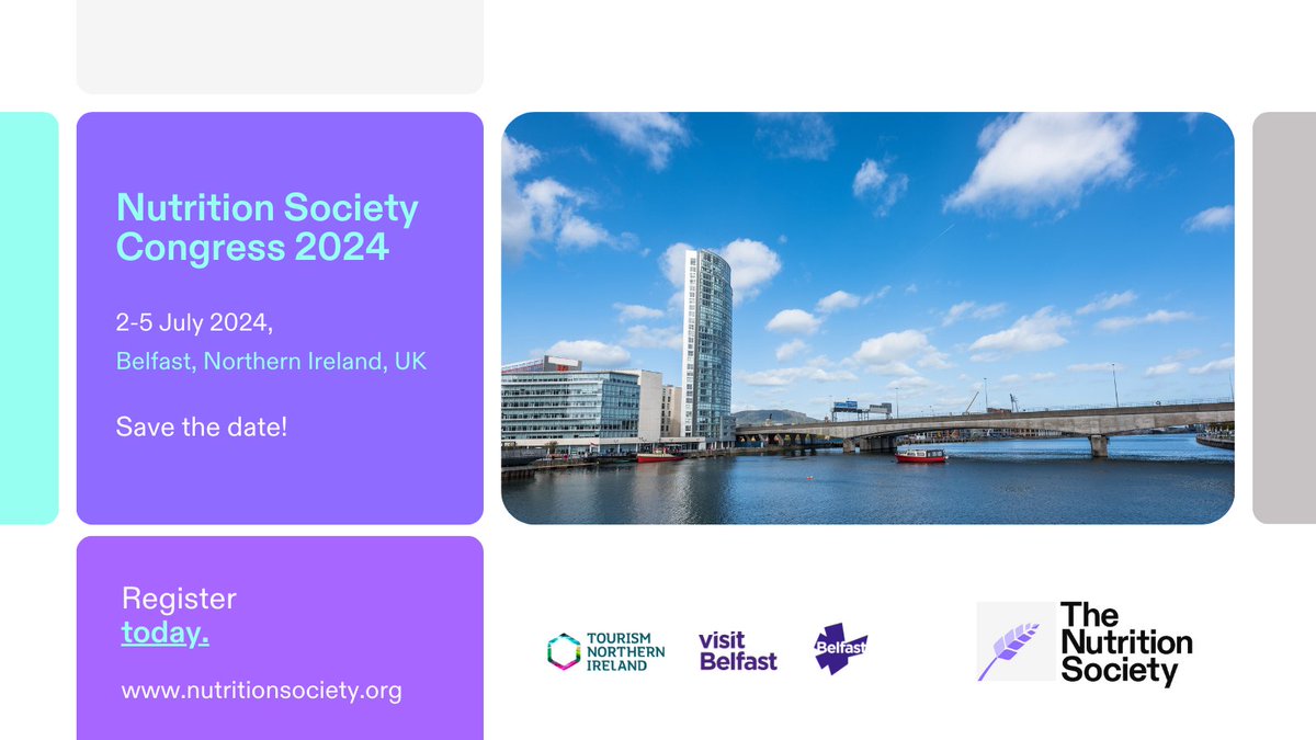 Registration for The Nutrition Society Congress now open! Join us in Belfast, Northern Ireland on 2-5 July 2024, for all nutrition professionals and students. Registration closes on 30 June Abstract submission closes on 29 April 👉 bit.ly/3vPR5tG #NSCongress24