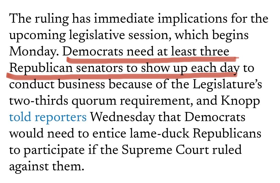 Westernwold1's tweet photo. The Oregon Supreme Court rules that the 10 walkout Senators cannot run for reelection.  The silver lining?  Four of the 10 will be in office until January 2027.  Guess how many are needed to reach quorum? 👇 #NothingLeftToLose https://t.co/4c9WxSvPW2