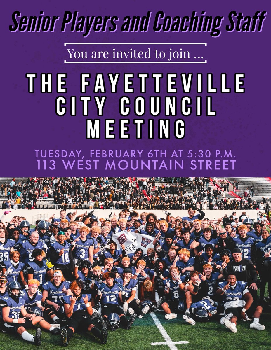 The Fayetteville City Council wants to recognize the history made by this special team. We know they would be honored to have the seniors and the coaching staff in attendance. #FAM1LY