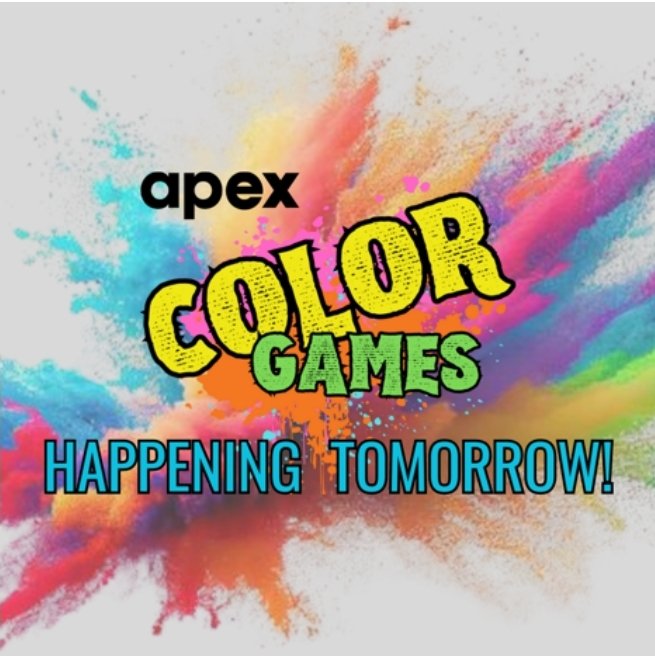 PARENTS!

APEX COLOR GAME TOMORROW! *Remember* all donations are due by 10:00am tomorrow so that students receive credit &amp; are able to participate in the event. 
#ApexColorGamesSA
#StrausMavericks