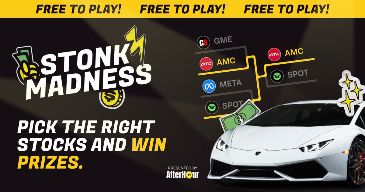 Introducing the first annual Stonk Madness! 🚀📈

Play for FREE, fire up your bracket and predict the winning stocks to win prizes 🏆

Challenge your friends who think they have more trading skills than you… show them they don’t 😤

👉 Sign up here: stonkmadness.com