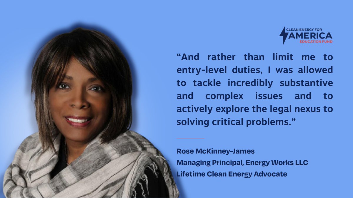 This week’s #cleanenergyspotlight is Rose McKinney-James, Managing Principal of Energy Works LLC. Rose has over two decades of experience in advocacy, #cleanenergy, local government, and corporate leadership.