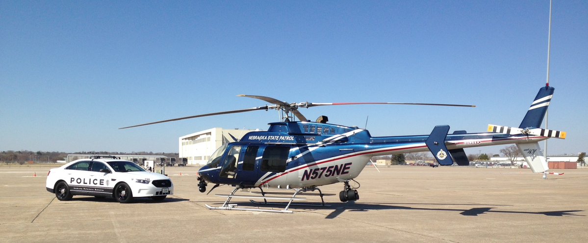 LPD REWIND: Our longstanding partnership with @NEStatePatrol is incredibly important to @Lincoln_Police. This #ThrowbackThursday photo is from 2016 when #NSP & #LPD were doing an emergency vehicle exercise together. Have YOU seen this helicopter flying above #LNK? 🚁🚔 #LPDRewind