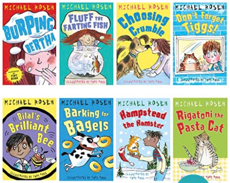 MrsLJG77's tweet photo. I have a child in Y4 who has suddenly developed a passion for reading these @MichaelRosenYes books.  What can I suggest next to keep this momentum up?  @_Reading_Rocks_ @MrEPrimary @SchoolReading https://t.co/iAiJBxJtS2