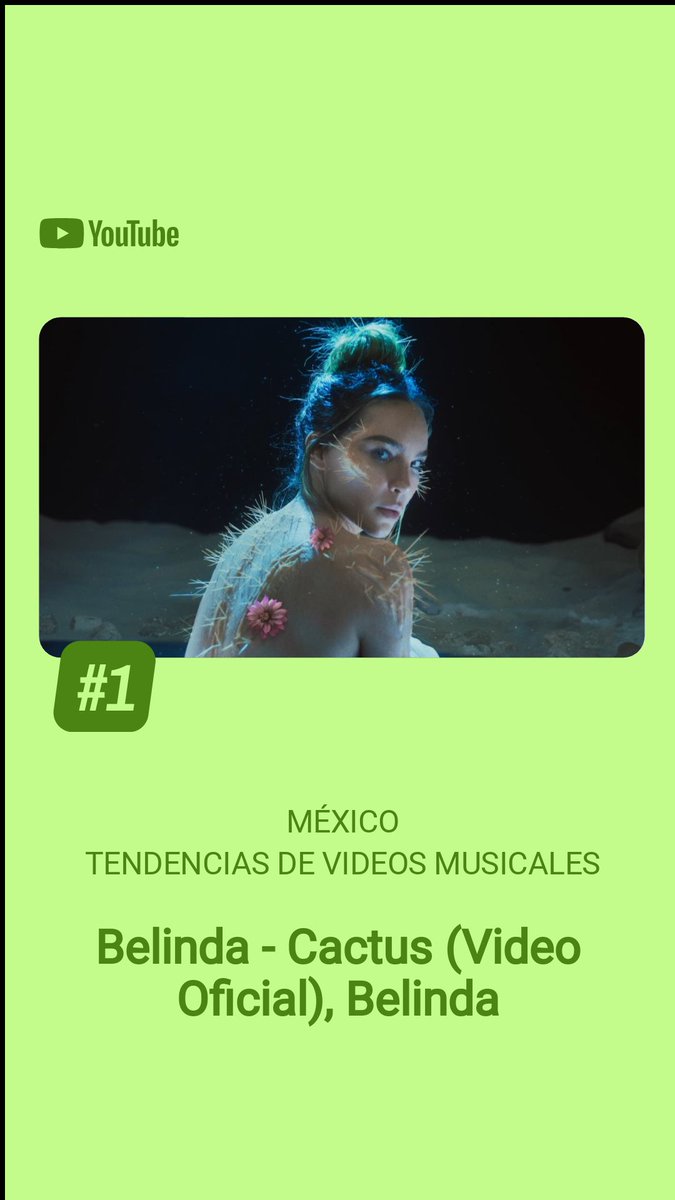 warnermusicmex's tweet photo. #Cactus de @belindapop ya está en #1 en México trending music videos. ¡Enhorabuena! 🌵🎶✨

➡️ https://t.co/ycL8y8tSJJ

#Belinda #Cactus @youtubemusic https://t.co/bkYyWMggVh