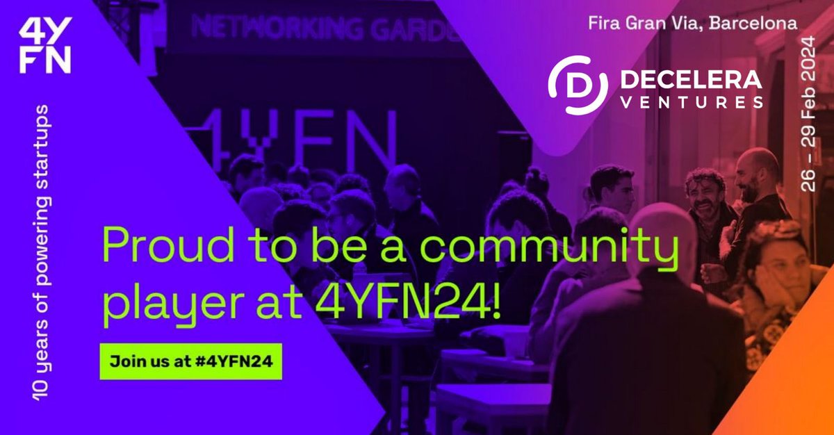 We will be at #4YFN24 to celebrate its 10th anniversary! 🎉
 
We are thrilled to be a part of the <a href="/4YFN_MWC/">4YFN</a> community.

 Join us for a great content, non-stop networking and a chance to meet disruptive #startups! 🚀
🔗 4yfn.com  

<a href="/MWCHub/">MWC</a> #MWC24