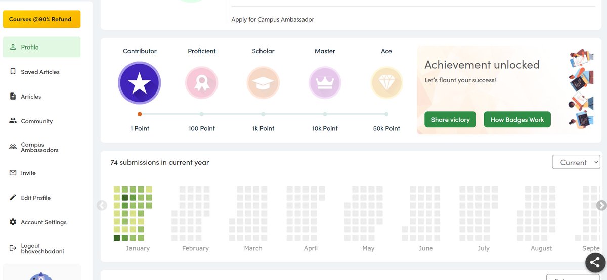 BhaveshBadani11's tweet image. Wrapped up a 31-day coding streak in January amidst semester exams! 📚💻 Conquered 74 DSA problems, a challenge well met. Here's to balancing academics and passion! 🚀👨‍💻 #CodingJourney #2024Achievements
Check out my profile and articles here: auth.geeksforgeeks.org/user/bhaveshba…