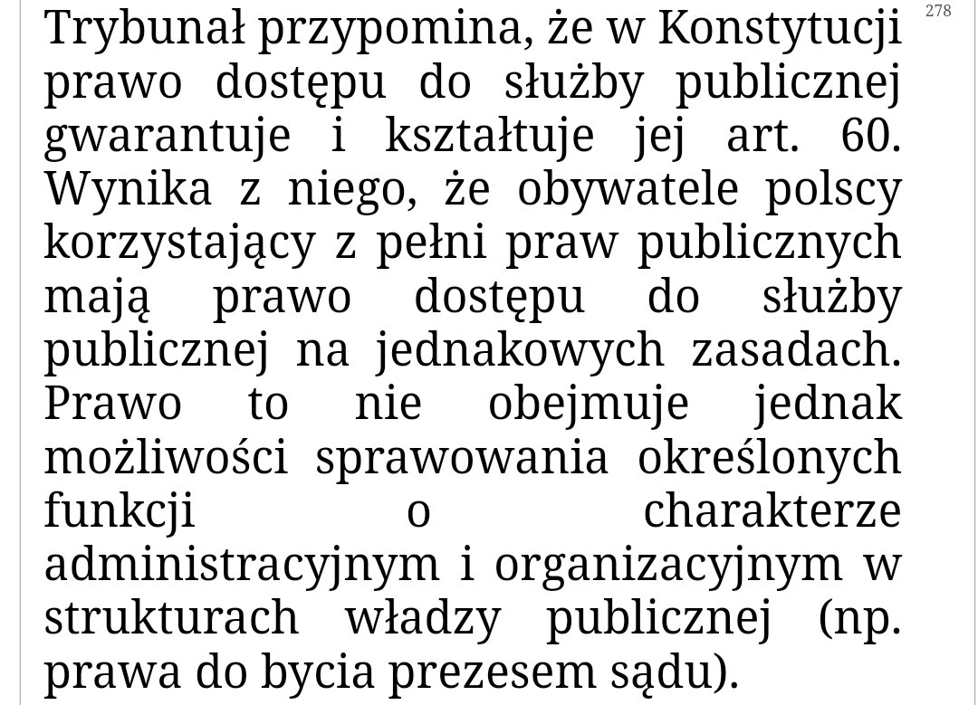 W 2022 r. TK orzekł, że art. 6 EKPC jest niekonstytucyjny w zakresie w jakim chroni prezesów sądów przed odwołaniem bez drogi sądowej. W uzasadnieniu wskazał, że Konstytucja nie przewiduje prawa podmiotowego do zajmowania funkcji administracyjnej w sądownictwie.