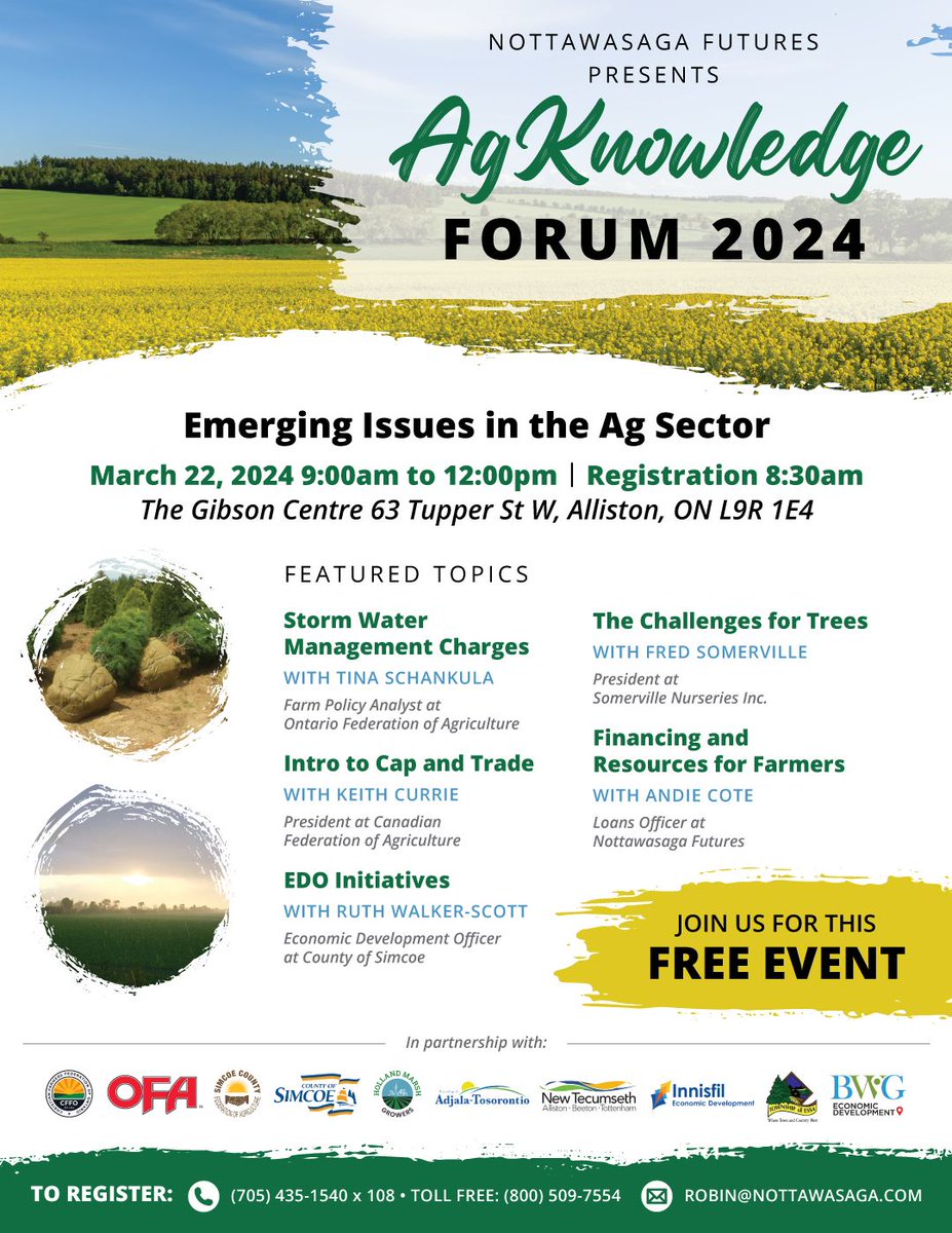 Save the Date for this upcoming Ag Forum. Learn more & Register by emailing Robin@nottawasaga.com.
