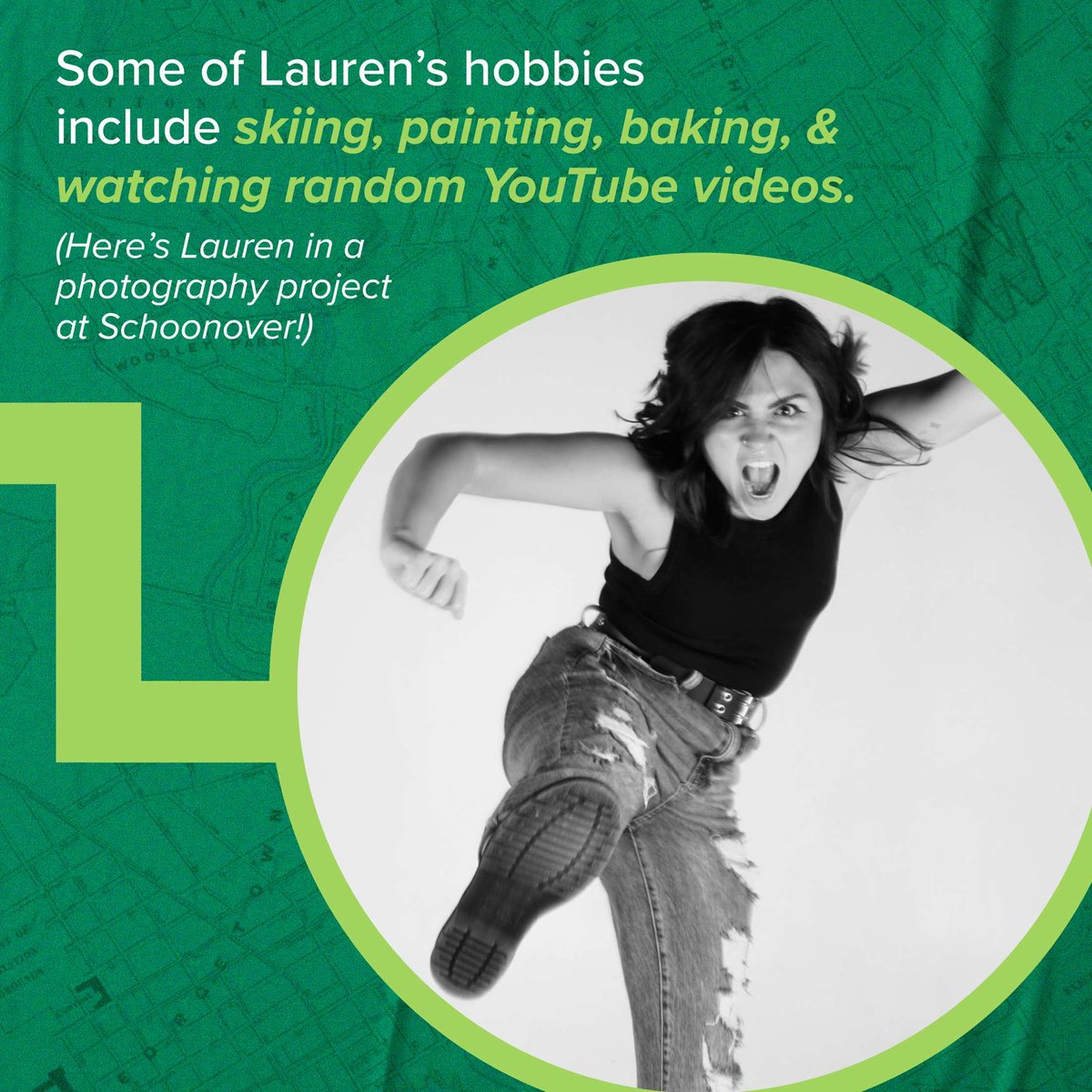 ⭐️Meet Lauren!⭐️

Lauren is a junior studying Visual Communications with a minor in Marketing! Some of Lauren’s hobbies include skiing, painting, baking, &amp; watching random YouTube videos! 🦇🌲🛸
