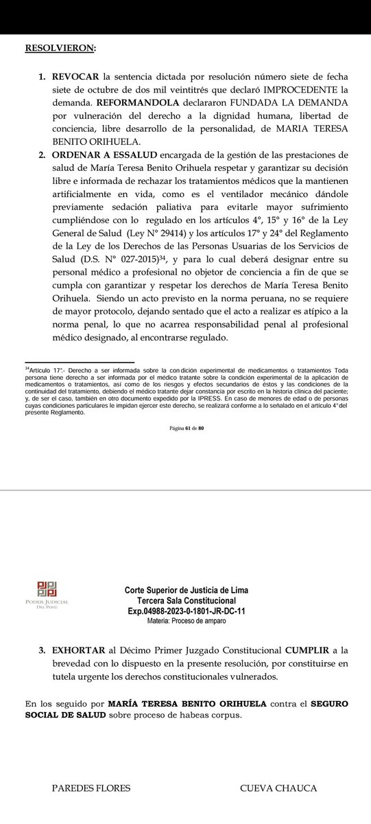 Percas1976's tweet photo. SENTENCIA FIRME E INAPELABLE Hoy, PJ reconoció el derecho a no recibir más el tratamiento médico que le prolongaba la vida de forma artificial a #MaríaBenito esta sentencia reivindica derecho de los pacientes a decidir sobre sus vidas y estable deber de respetar su voluntad. https://t.co/YtqiyY1ASa