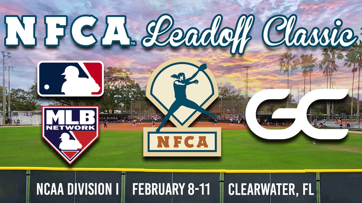 NFCAorg's tweet photo. We've partnered with @GCsports &amp; @MLBNetwork to bring the 2024 DI Leadoff Classic to your screens! 🥎

Saturday’s tripleheader will make history as the first live collegiate softball games televised on MLB Network.

💻 https://t.co/dLEXFDGNv0
🎟️ https://t.co/urd779AY8C https://t.co/15D19xbhG4