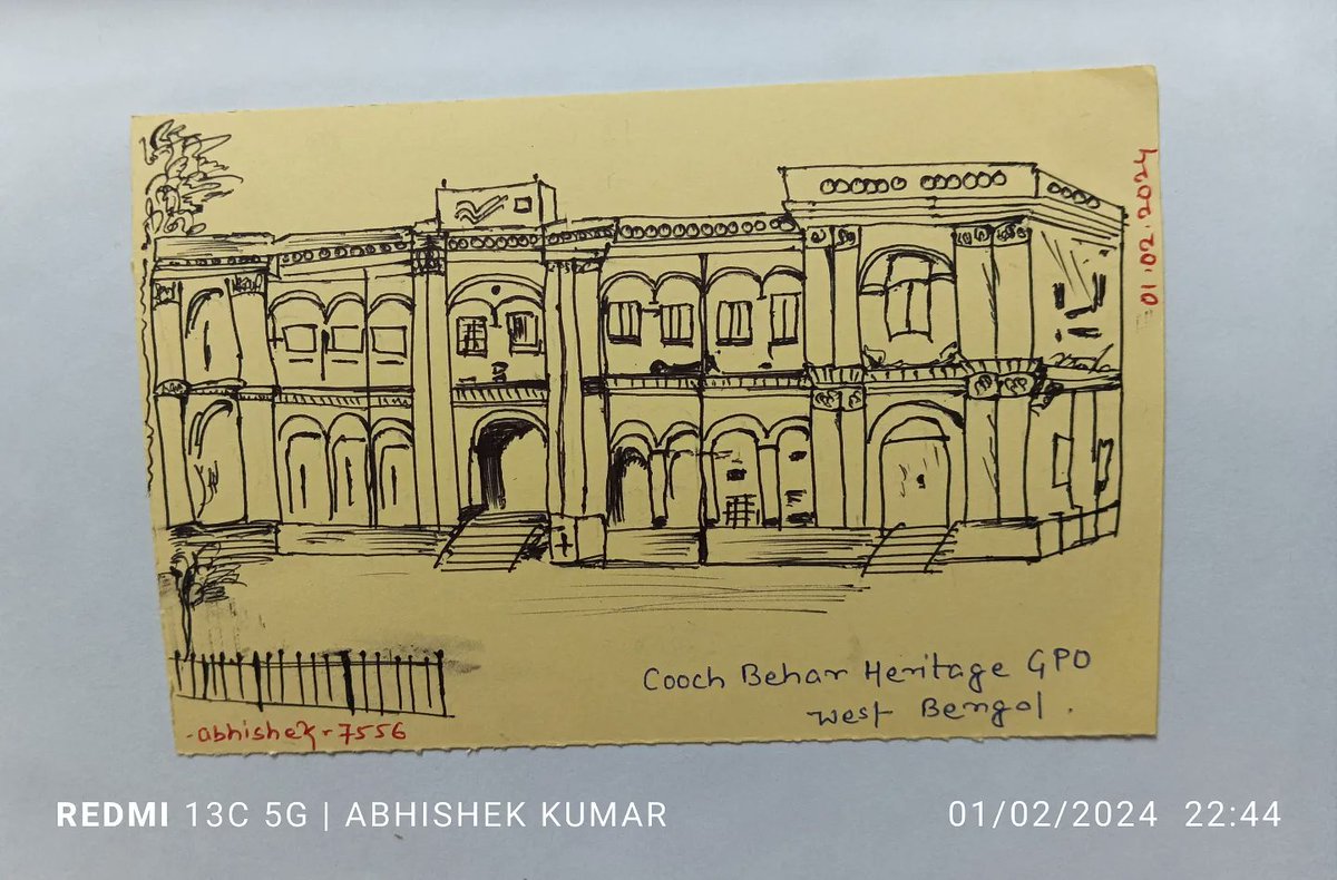 The Heritage Building of Cooch Behar Heritage GPO | Sketch 🎨  by me

#cooachbehar #heritage #heritagebuilding #postcards #sketch #heritageofIndia  #bhartiyachitrakala #abhishekr7556Sketches #asansolartist #Philately #Indiapost