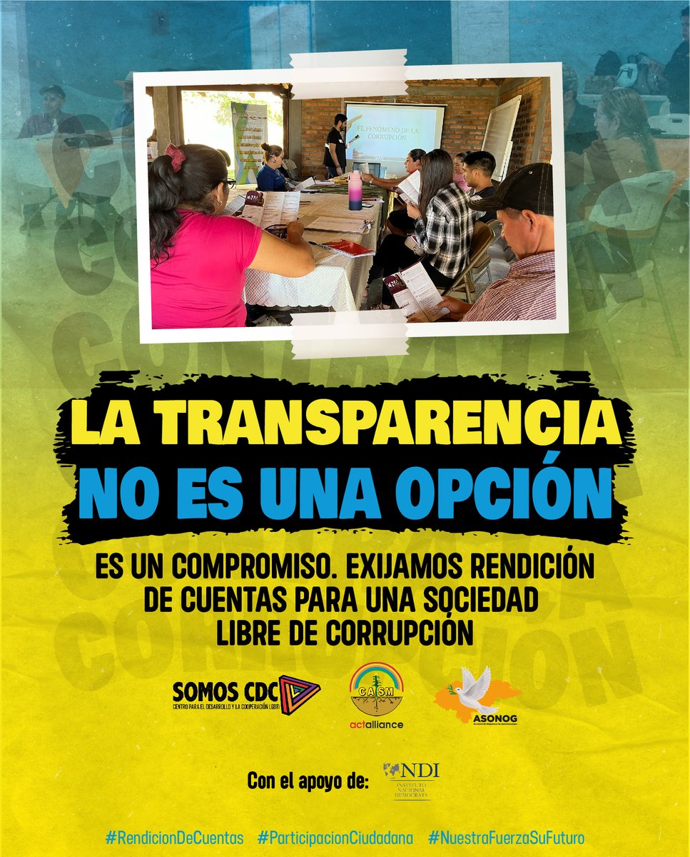 🌟 La transparencia no es una opción, es un compromiso. 💼🔍 Exijamos rendición de cuentas para una sociedad libre de corrupción. 💪✨💬 Conoce nuestra campaña ¡Rendición de Cuentas y Participación Ciudadana!
“Nuestra Fuerza, Su Futuro” 🌐✨ 💪🌈
<a href="/casm_hn/">Comisión de Acción Social Menonita (CASM)</a>
<a href="/Honduras_NDI/">NDI HONDURAS</a>
