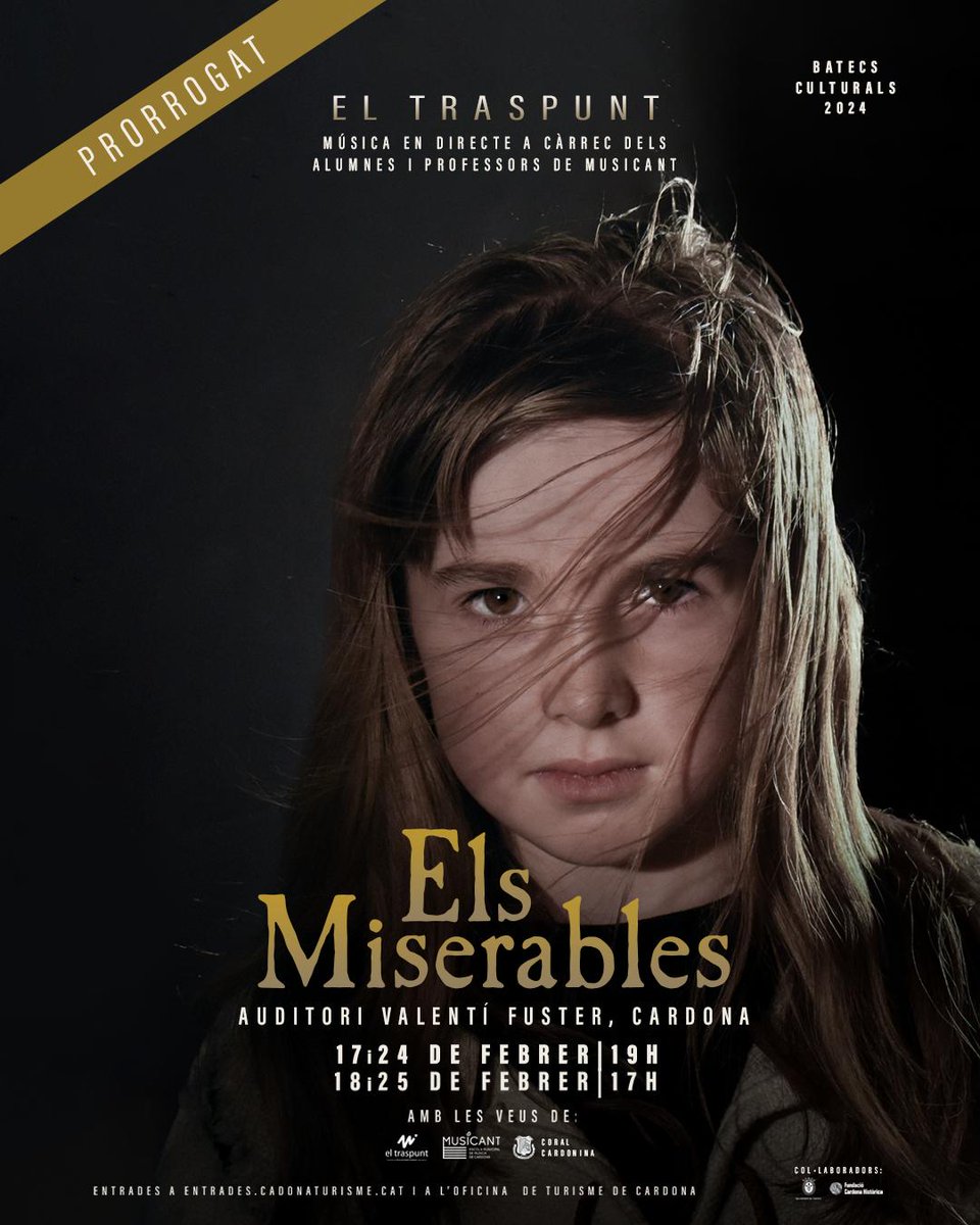 ajtcardona's tweet photo. ❗Conjuntament amb el grup de teatre @eltraspunt  anunciem pròrroga del musical 'Els Miserables' el cap de setmana de📅24 i 25 de febrer a📍 @auditoricardona 

👉🏻Es tracta del segon espectacle de la programació de 'Batecs Culturals'. Entrades a la venda: https://t.co/39OsTx5aVB https://t.co/K4Q00h6skg