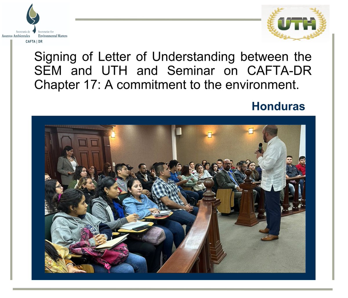 On January 29, the SEM team, in collaboration with <a href="/UTHEDU/">UTH</a>, marked a significant milestone by signing a Letter of Understanding.
This agreement solidifies our joint commitment to disseminate and protect the environment in Honduras.