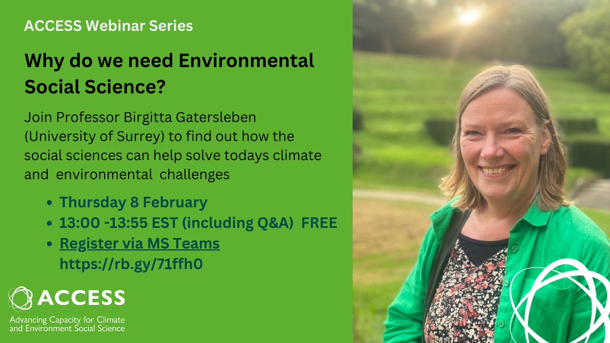 📢 Next week find out what #environmental  #SocialScience is and how it's going to help solve today's #climate and #environmental challenges. 
Register here for the online webinar rb.gy/71ffh0