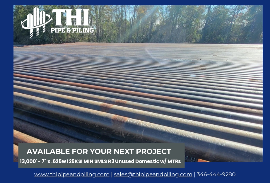 buckmag's tweet photo. 7" x .625w DOMESTIC w/ MTRs in stock. The perfect alternative for hard to find .590w at a better value! THI Pipe &amp; Piling have over 40,000 tons of stock on the ground of new &amp; used surplus, secondary, and prime ranging from 2 ⅜” - 36”.🛠️
#Piling #Pipe #Construction https://t.co/roGTkIA2jp