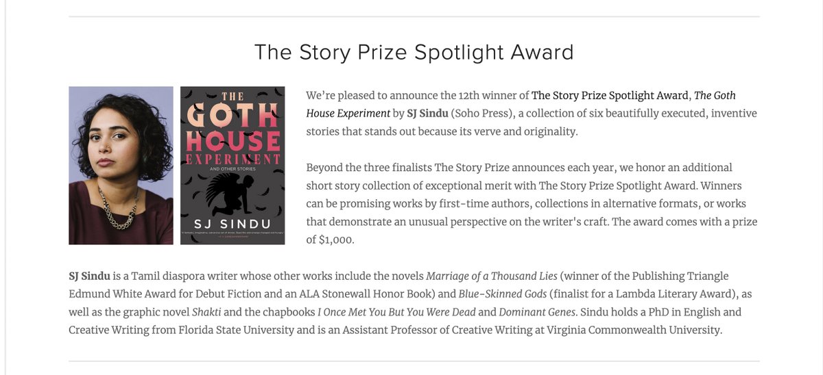 🚨ANNOUNCEMENT🚨

The winner of the 12th annual Spotlight Award is <a href="/SJSindu/">SJ Sindu</a>, for THE GOTH HOUSE EXPERIMENT