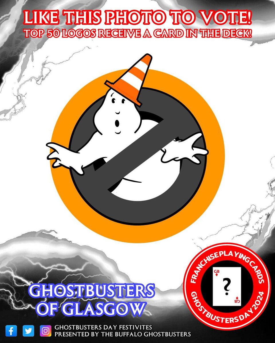 We need your help! Ghostbusters of Glasgow has been selected for a chance to win a spot in a deck of cards celebrating Franchises world wide! To vote for us hit the following link - scroll through the images to find us and hit like - that’s it!!!

facebook.com/share/p/e3PA9q…
