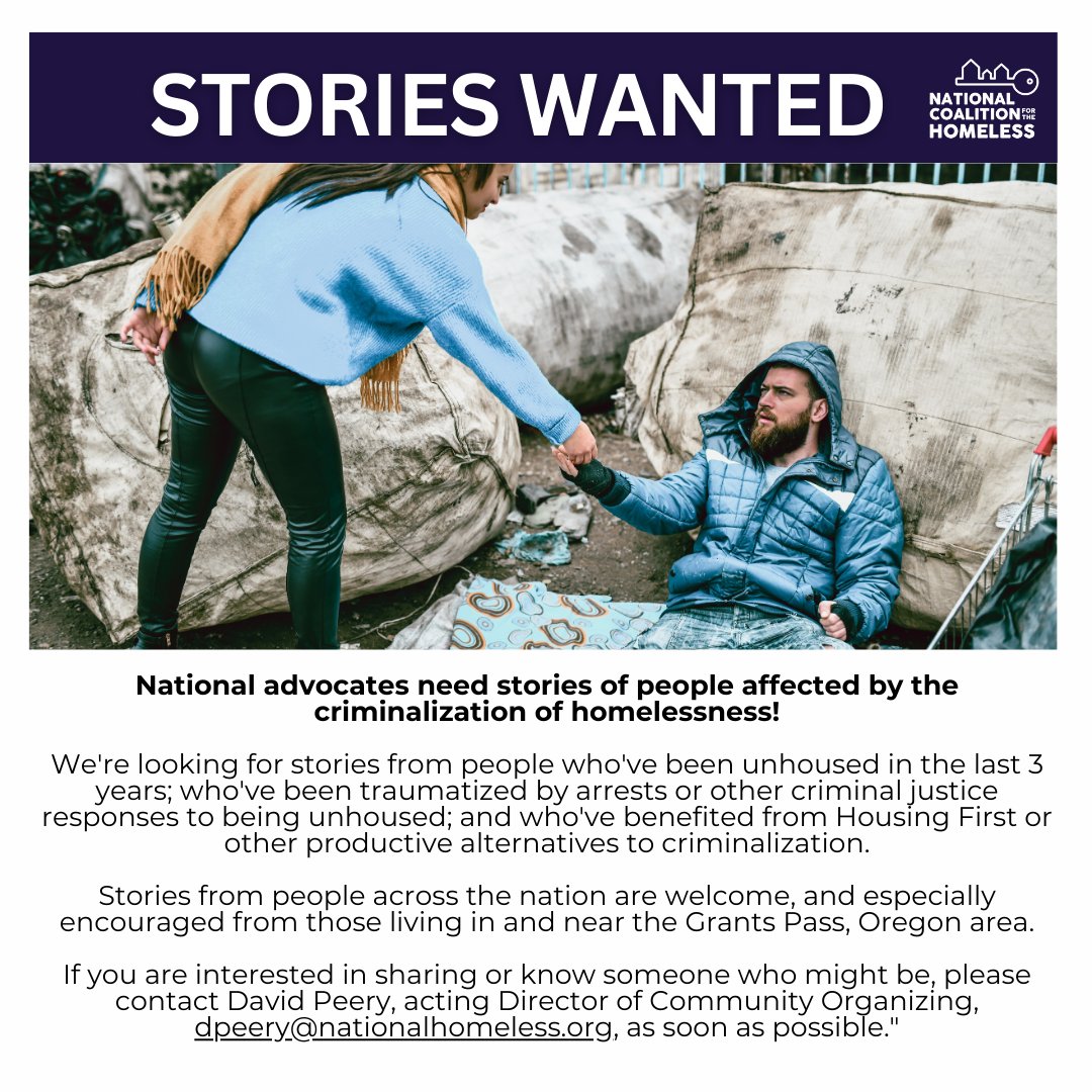 If you are interested in sharing or know someone who might be, please contact David Peery, acting Director of Community Organizing, dpeery@nationalhomeless.org, as soon as possible. #Homeless #Homelessness #EndHomelessness