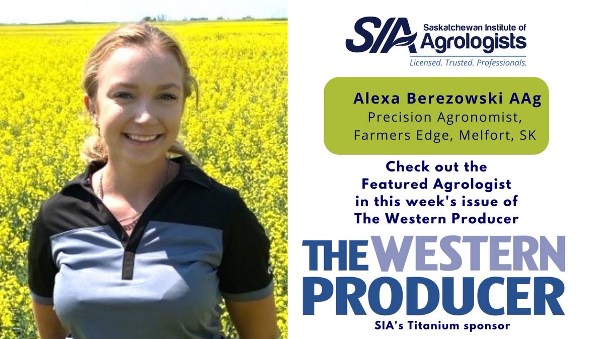 Can you find this week's #FeaturedAgrologist in @thewesternproducer? This week we feature Alexa Berezowski AAg with <a href="/Farmers_Edge/">Farmers Edge</a> in Melfort, SK.