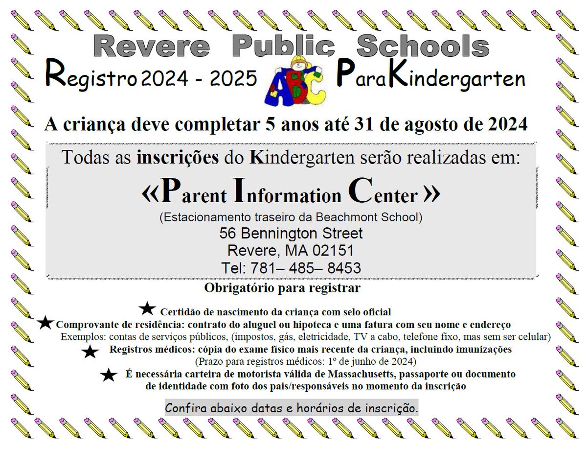 RPSCommunicates's tweet photo. Join the RPS Family! 2024-2025 RPS Kindergarten Registration begins Monday, Feb. 5 at the PIC Center. 

For Registration Dates &amp; Times in English, Spanish, Portuguese, Arabic and French, Visit: https://t.co/7KWxVYnjHi 

@RPS_Super @RPS_AsstSuper @RevereAsstSuper @lourenco962 https://t.co/foFkKGMjco