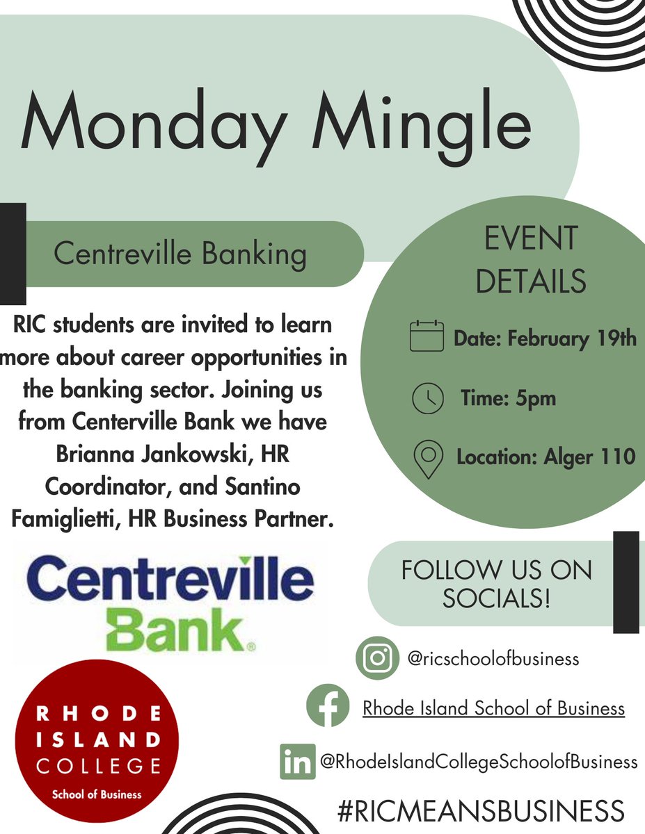 Join us for an insightful session with Brianna Jankowski and Santino Famiglietti from Centreville Bank as they unravel the vast opportunities the banking sector has to offer.
#ricmeansbusiness #careeropportunities