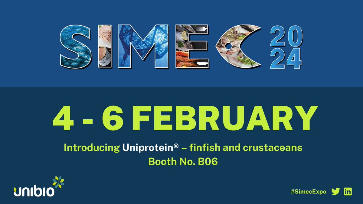 Unibio will be attending @SimecExpo starting this Sunday 4th February with David Henstrom, Olivier Hartz, and Paul de Pauw. Join us at Booth No. B06! en.simec-expo.com #aquaculture #fish #shrimp #seafood #fisheries