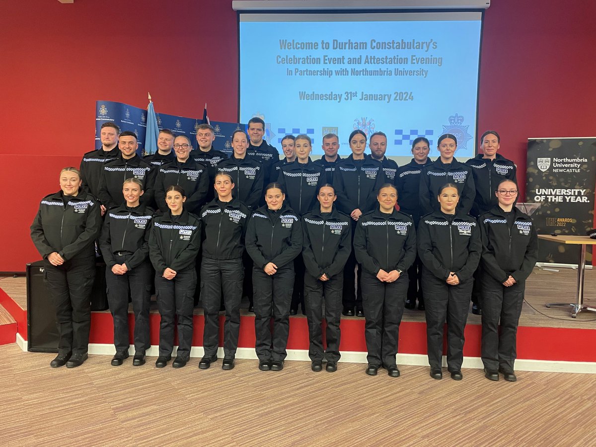 DurhamPolice's tweet photo. Last night we welcomed 2⃣4⃣ new police officer recruits into the force at an official attestation ceremony. 

Officers received their warrant cards and were officially sworn in by a magistrate. 

They will now undertake 18 weeks of training before joining the beat. https://t.co/zno81i5EUh