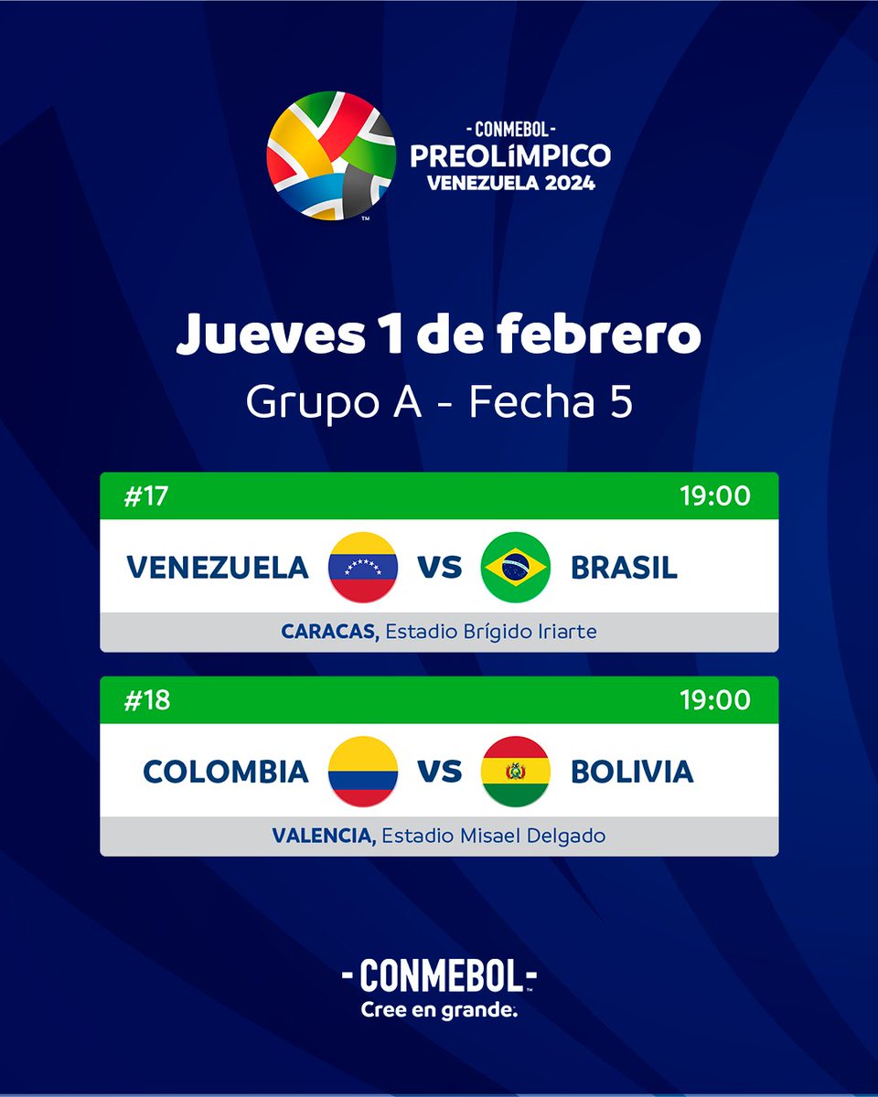 ⚽ #CONMEBOLPreolímpico | 🇨🇴 #Colombia vs. #Bolivia 🇧🇴
🎙 Relator: Pablo Sincini
🎙 Comentarista: Ezequiel Fretes
📺 @TyCSports 2 🇦🇷
@TyCSportsPlay 🇦🇷
 #PreolímpicoEnTyCports - #TyCSportsVerano - #CreeEnGrande
Dale RT 🔃