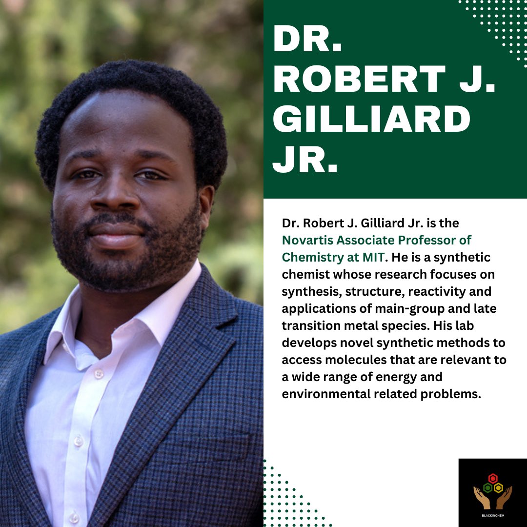 BlackInChem (@blackinchem) on Twitter photo Today we celebrate <a href="/RJGilliard/">Robert J. Gilliard, Jr.</a>, Novartis Associate Professor of Chemistry <a href="/ChemistryMIT/">MIT Chemistry</a>! He is a synthetic chemist whose research whose lab has developed synthetic methods to access molecules relevant to energy and environmental related problems. #BHM #BlackInChem #BlackandSTEM Today we celebrate <a href="/RJGilliard/">Robert J. Gilliard, Jr.</a>, Novartis Associate Professor of Chemistry <a href="/ChemistryMIT/">MIT Chemistry</a>! He is a synthetic chemist whose research whose lab has developed synthetic methods to access molecules relevant to energy and environmental related problems. #BHM #BlackInChem #BlackandSTEM