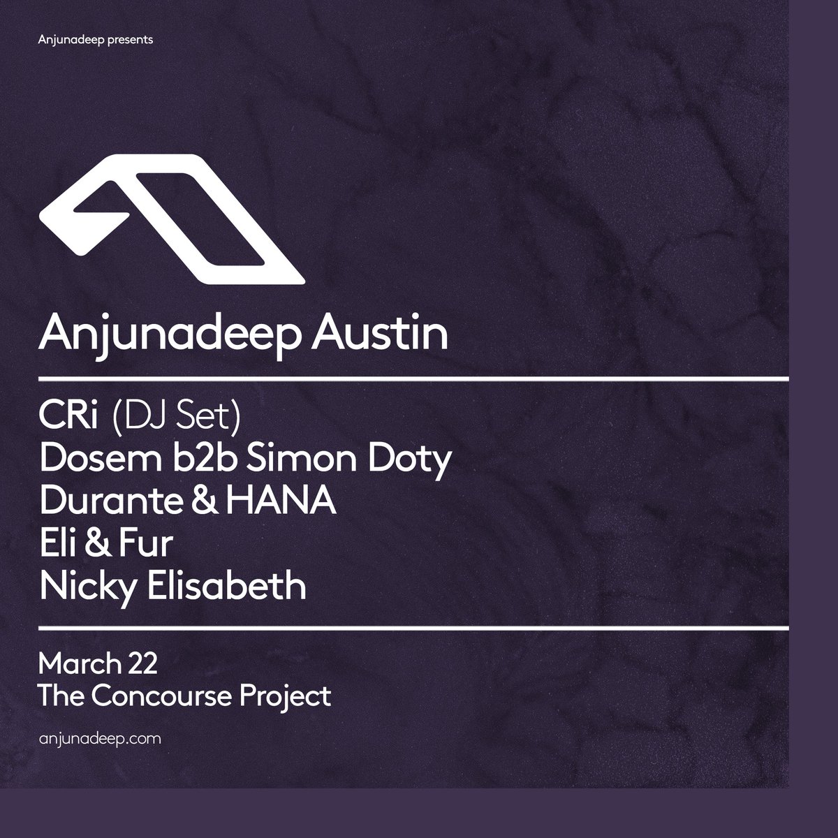 LINEUP REVEALED! @CRi_music (DJ set), @dosem b2b @SimonDoty, @eliandfur, @imdurante & @HANAtruly, and Nicky Elisabeth will be taking over for the @Anjunadeep showcase on March 22nd! Secure a single-day pass or a VIP 2-day pass (admits you to Anjunabeats on March 23rd also) at